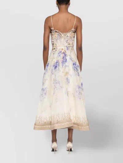 Zimmermann Beige Linen And Silk Dawning Picnic Dress In Lilacfloral