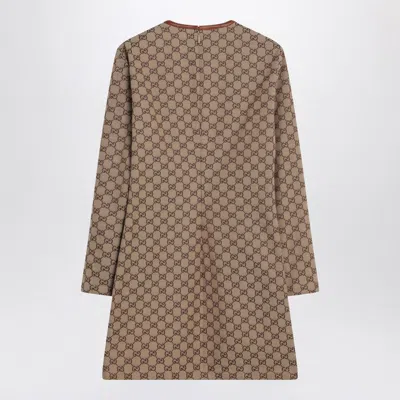 Gucci Cotton Blend Dress With All-over Gg Print In Brown