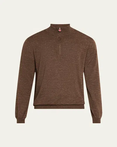 Kiton Men's Cashmere And Linen Half-zip Sweater In Beige