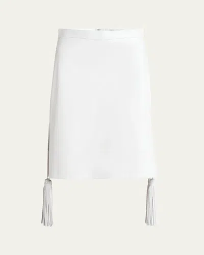Bottega Veneta Leather Skirt With Tassel And Side Split In Bianco