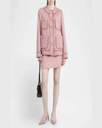 Dolce & Gabbana 'rachel' Blazer With Textured Fabric And Fringed Edges In Dark Pink