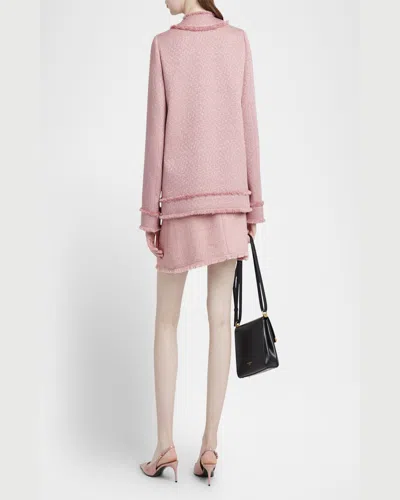 Dolce & Gabbana 'rachel' Blazer With Textured Fabric And Fringed Edges In Dark Pink