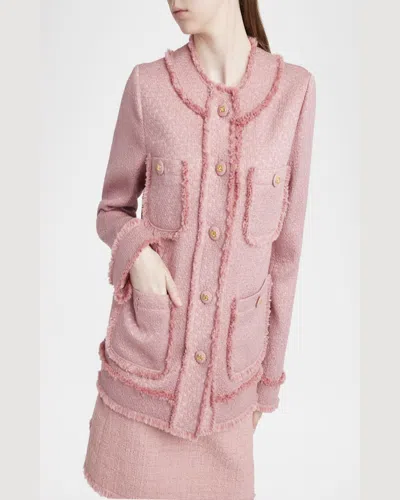 Dolce & Gabbana 'rachel' Blazer With Textured Fabric And Fringed Edges In Dark Pink