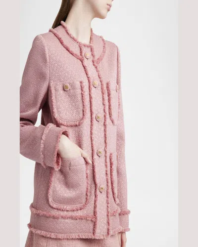 Dolce & Gabbana 'rachel' Blazer With Textured Fabric And Fringed Edges In Dark Pink