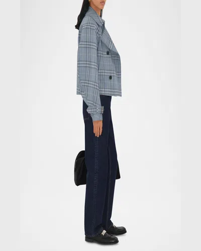 Burberry Check Silk Blend Trench Jacket In Blue