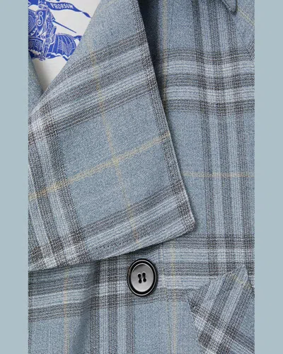 Burberry Check Silk Blend Trench Jacket In Blue