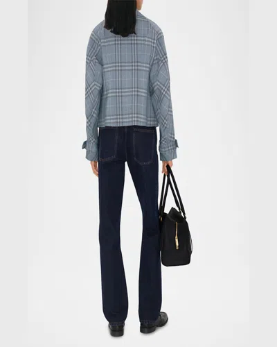 Burberry Check Silk Blend Trench Jacket In Blue
