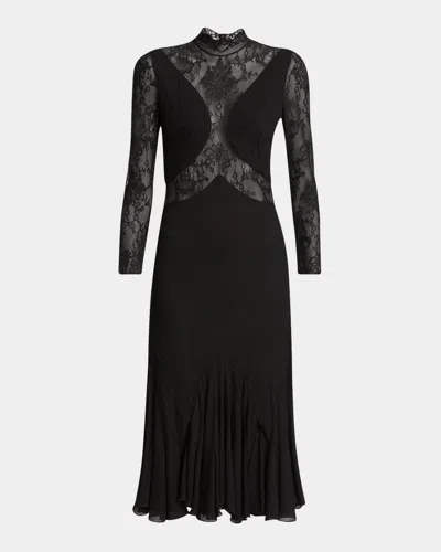 Givenchy Bracelet-sleeve Lace Inset Midi Dress In Black