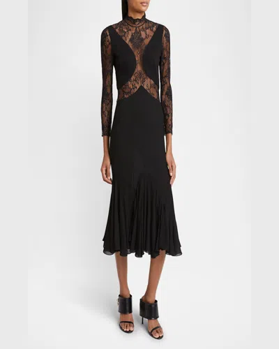 Givenchy Bracelet-sleeve Lace Inset Midi Dress In Black