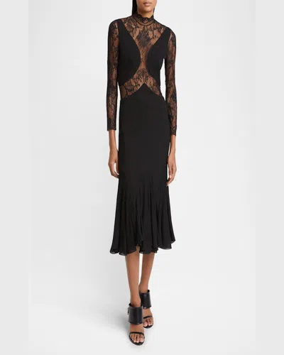 Givenchy Bracelet-sleeve Lace Inset Midi Dress In Black