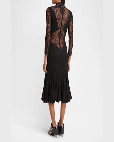 Givenchy Bracelet-sleeve Lace Inset Midi Dress In Black