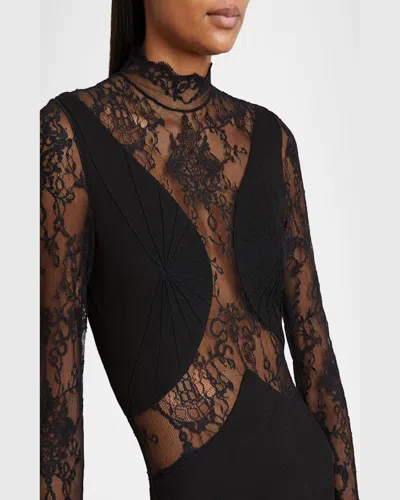 Givenchy Bracelet-sleeve Lace Inset Midi Dress In Black