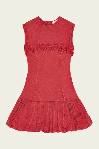 Ganni Washed Stretch Cotton Corset Mini Dress In Racing Red