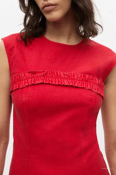 Ganni Washed Stretch Cotton Corset Mini Dress In Racing Red