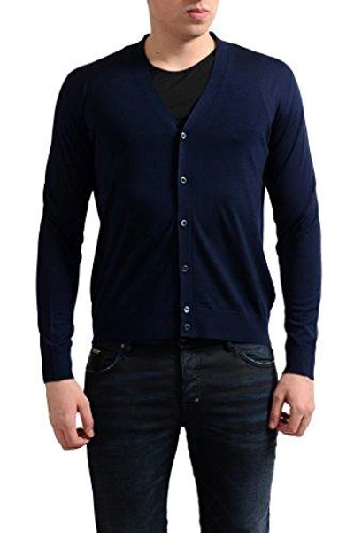 Prada Men's 100% Wool Dark Blue Cardigan Sweater