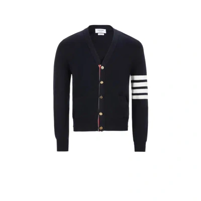 Thom Browne 4-bar V-neck Cotton Cardigan Clothing In Bleu