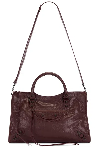 Balenciaga Le City Medium Crinkled Leather Top-handle Bag In Dark Burgundy