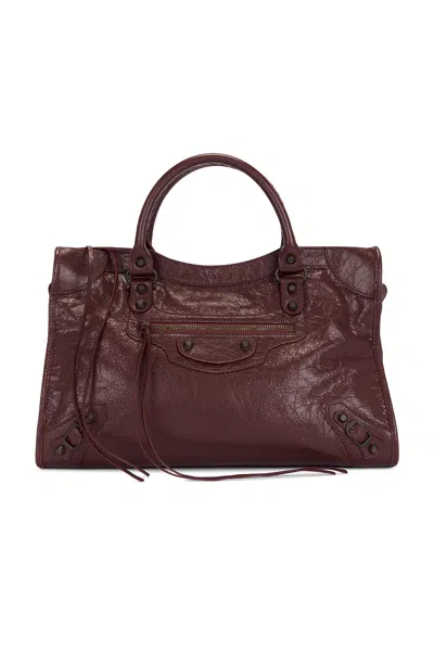 Balenciaga Le City Medium Crinkled Leather Top-handle Bag In Dark Burgundy