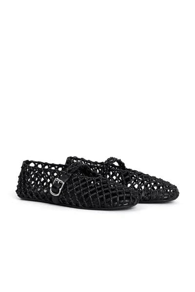 Alaïa Patent Leather-trimmed Studded Mesh Ballet Flats In Noir