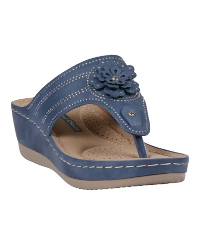 Gc Shoes Women's Cora Embellished Floral Wedge Sandals In Blue