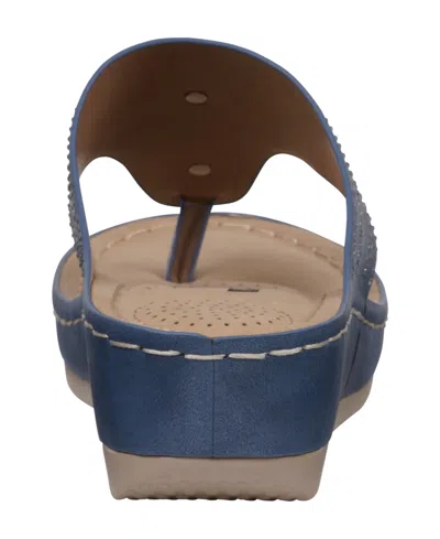 Gc Shoes Women's Cora Embellished Floral Wedge Sandals In Blue