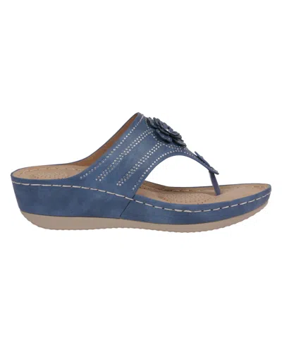 Gc Shoes Women's Cora Embellished Floral Wedge Sandals In Blue