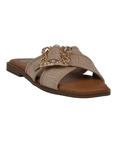 Gc Shoes Women's Ivy Embellished Buckle Slide Flat Sandals In Natural