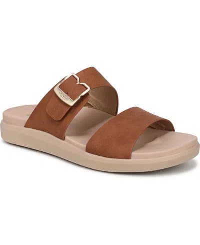 Dr. Scholl's Women's All Time Round Toe Slide Sandals In Honey Brown Faux Leather