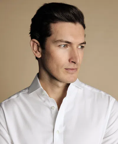 Charles Tyrwhitt Men's Non-iron Clifton Weave Cutaway Slim Fit Shirt Double Cuff In White