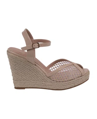 Gc Shoes Women's Mila Embellished Espadrille Wedge Sandals In Nude