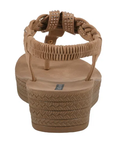 Gc Shoes Women's Ivana Embellished T Strap Wedge Sandals In Tan