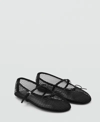 Mango Mesh Ballet Flats With Strap And Buckle Black In Black