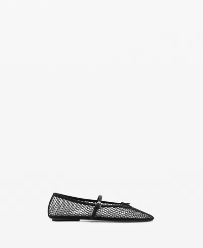 Mango Mesh Ballet Flats With Strap And Buckle Black In Black