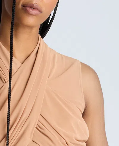 Kenneth Cole Sleeveless Twist Front Midi With Side Rouching In Dark Honey