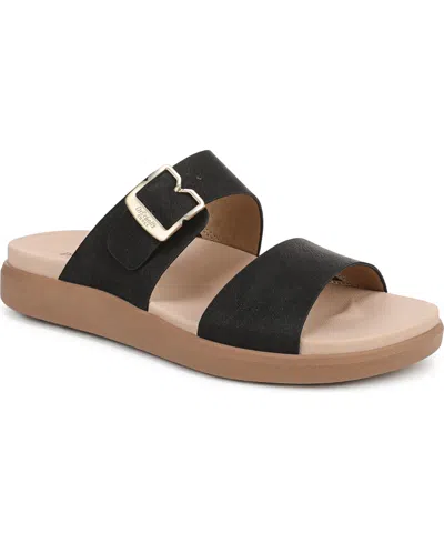 Dr. Scholl's Women's All Time Round Toe Slide Sandals In Black Faux Leather