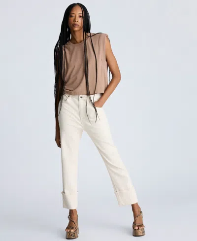 Kenneth Cole Straight Leg Wide Cuff Jean In Ecru Wash