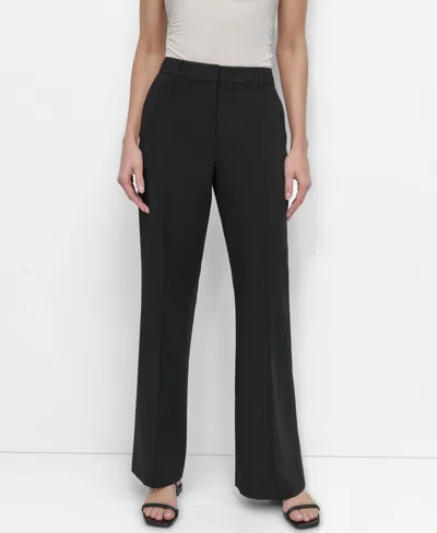 Dkny Women's Pintuck Mid-rise Flare-leg Pants In Black