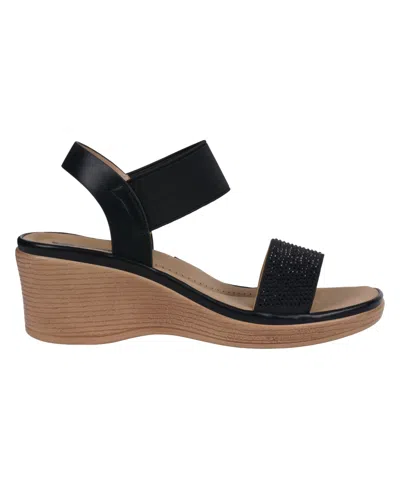 Gc Shoes Women's Nia Embellished Elastic Wedge Sandals In Black