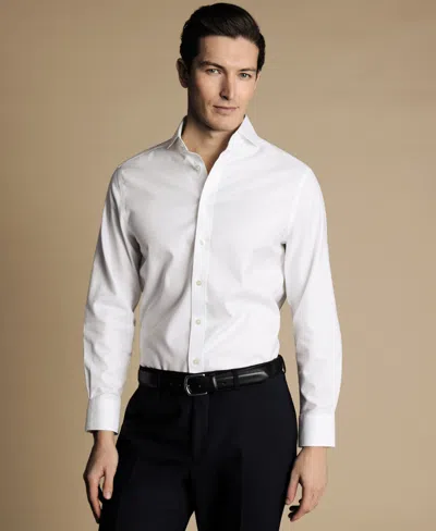 Charles Tyrwhitt Men's Non-iron Clifton Weave Cutaway Slim Fit Shirt Double Cuff In White