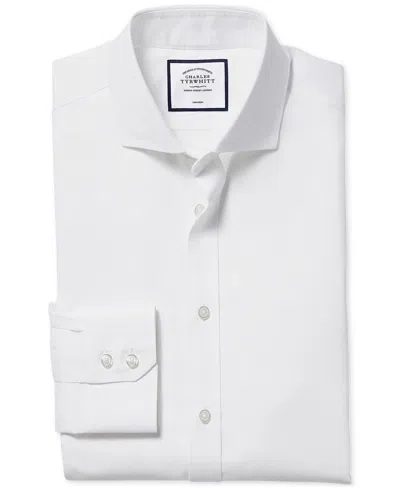 Charles Tyrwhitt Men's Non-iron Clifton Weave Cutaway Slim Fit Shirt Double Cuff In White