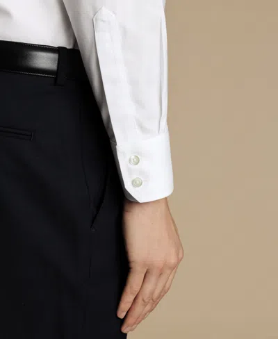 Charles Tyrwhitt Men's Non-iron Clifton Weave Cutaway Slim Fit Shirt Double Cuff In White