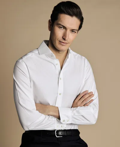 Charles Tyrwhitt Men's Non-iron Clifton Weave Cutaway Slim Fit Shirt Double Cuff In White