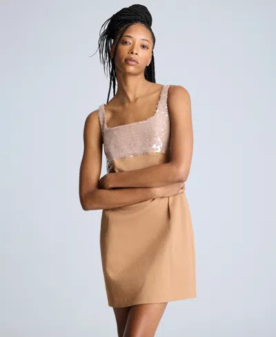 Kenneth Cole Sequin Bodice Open Back Cotton Blend Shift Dress In Multicolor