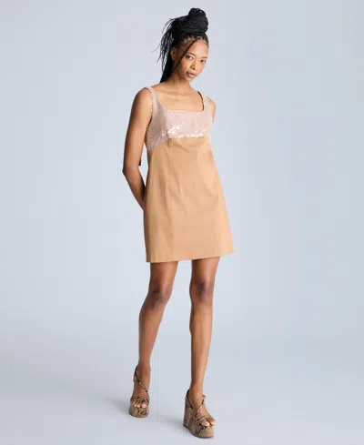 Kenneth Cole Sequin Bodice Open Back Cotton Blend Shift Dress In Multicolor