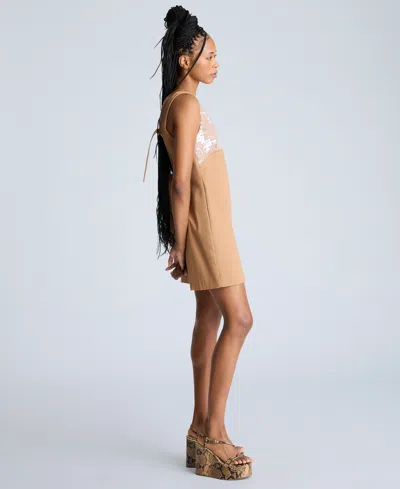 Kenneth Cole Sequin Bodice Open Back Cotton Blend Shift Dress In Multicolor