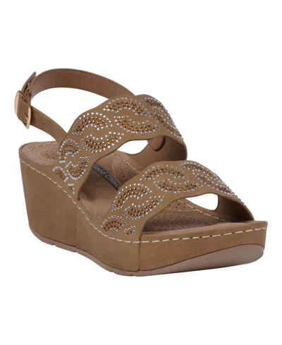 Gc Shoes Women's Alexia Embellished Wedge Sandals In Bronze