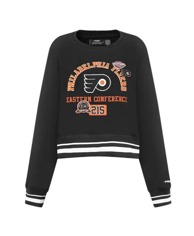Pro Standard Women's Black Philadelphia Flyers Area Code Cropped Pullover Sweatshirt In Black