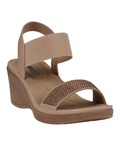 Gc Shoes Women's Nia Embellished Elastic Wedge Sandals In Natural