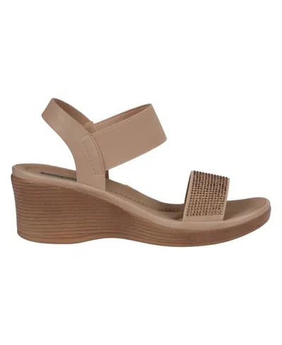 Gc Shoes Women's Nia Embellished Elastic Wedge Sandals In Natural