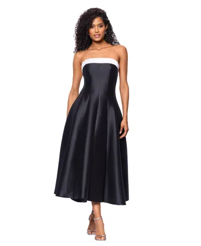 Betsy & Adam Contrast Strapless Mikado Ballgown In Black,white